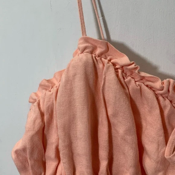 Zara  NWT Peach Linen Elastic top bubble hem beads bow tight ref 8372/113/696 - Picture 7 of 15